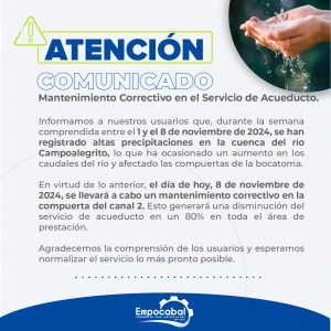 comunicado servicio de acueducto mantenimiento correctivo